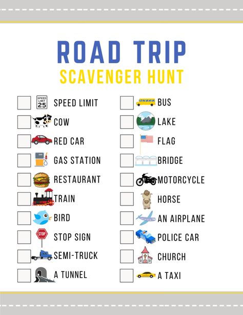 Road Trip Scavenger Hunt, Fun Printables For Kids, Road Trip Printables, Scavenger Hunt Ideas, Printable Road, Airplane Activities, Road Trip Activities, Car Trip, Card Games For Kids