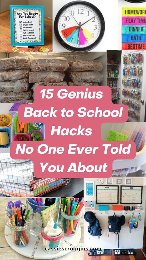 With these 15 genius back to school hacks, you'll be able to breeze through the mornings and afternoons with ease. From making school lunches ahead of time to setting up a routine for the morning, these tips will help you stay organized and stress-free all school year long! Back to school tips for kids and elementary school kids. #cassiescroggins School Year Routine For Kids, Home Organization For School Stuff, Kids Organization Ideas For School, Back To School Schedule For Kids, School Week Clothes Organization, Back To School Routines At Home, Get Organized For Back To School, Back To School Organization For Kids, How To Be Ready For School