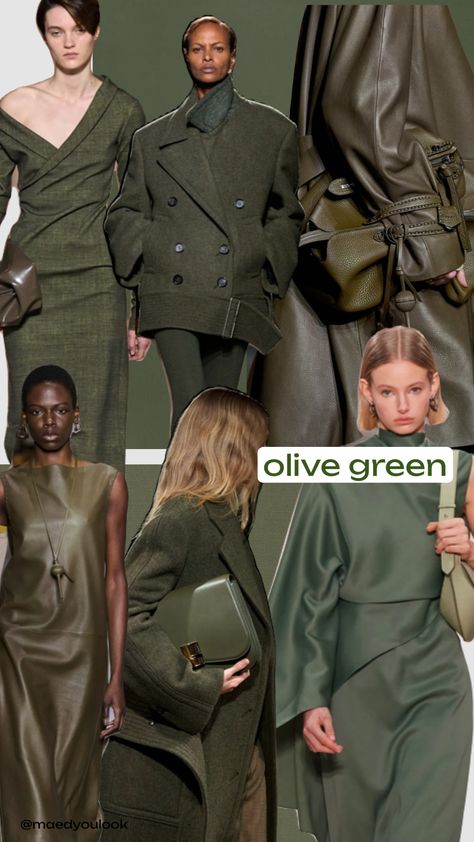 FALL 24 OLIVE GREEN Olive Green Winter Outfits, Green Winter Outfits, 2025 Fashion Trends, 2025 Fashion, Fall 24, Fall Winter 2024, Winter 2024, Olive Green, Winter Outfits