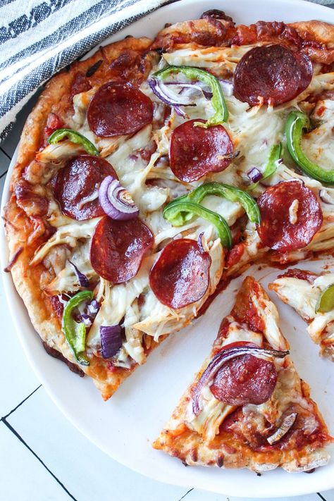 Easy Healthy High Protein Pizza (30  grams Protein) - The Balanced Nutritionist Protein Pizza Crust, Balanced Nutritionist, High Protein Pizza, Protein Pasta Salad, Greek Yogurt Recipe, Protein Pizza, Baked Chicken Nuggets, 30 Grams Of Protein, Best Homemade Pizza