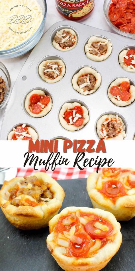 Mini Pizza Muffin Recipe WW 4 Points - Dine Dream Discover Mini Pizza Appetizers, Daycare Snacks, Pizza Muffins Recipe, Pizza Muffin, Pie Crust Pizza, Mini Pizza Bites, Mini Pizza Recipes, Mini Pie Crust, Pizza Muffins