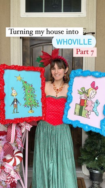 Whoville Presents, Grinch House Decoration Decorating Ideas, Decorate Like Whoville, Whoville Garland, Whoville Party Decorations, Whoville Day At School, Who Ville Decorations Diy, Who Ville Decorations, Grinch Backdrop For Photos