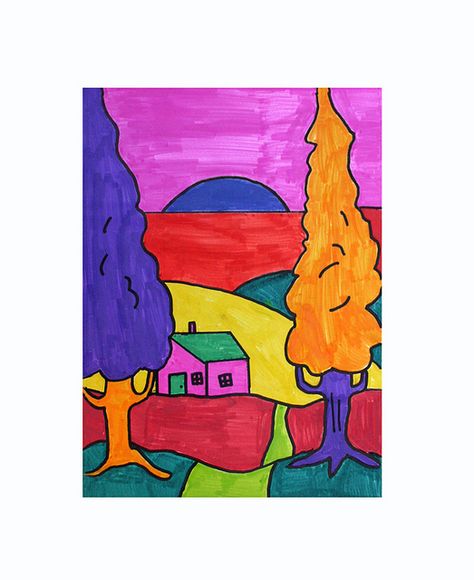 FAUVISM LANDSCAPE by heidabjorg, via Flickr Fauvism Art Ideas Easy, Fovism Art, Fauvism Art Ideas, Fauvism Landscape, Fauvism Painting, Landscape Art Lessons, Spark Art, Third Grade Art, Fauvism Art