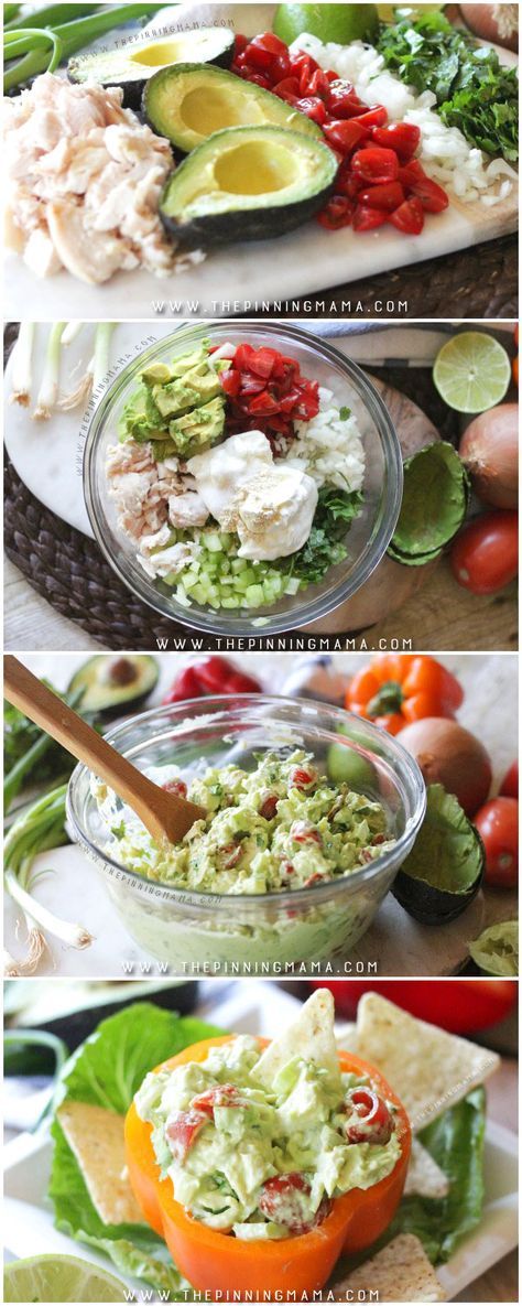 Guacamole Chicken Salad Recipe- If you love guacamole, you will love this lunch idea! Creamy avocado, zesty cilantro, and tangy lime all make this pretty much the best easy meal ever! Guacamole Meals, Guacamole Chicken Salad, Chicken Guacamole, Guacamole Chicken, Guacamole Salad, Wls Recipes, Lunch Idea, Easy Salad Recipes, Chicken Salad Recipes