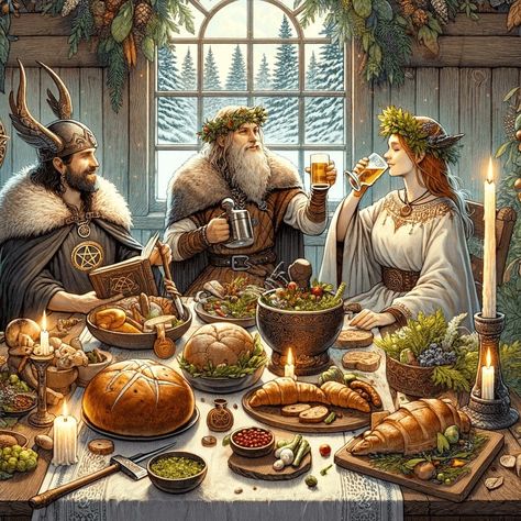 Yule - The Busy Pagan Yule Background, Yule Art Winter Solstice, Yule Aesthetic Pagan, Yule Witchcraft, Yule Wallpaper, Yule Feast, Solstice Dinner, Yule Solstice, Yule Aesthetic