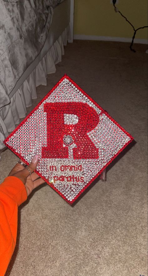 graduation cap, rutgers, badazzle, graduation, college, high school, red, scarlet knights, rutgers r, in omnia paratus, gilmore girls Fire Graduation Cap, Rutgers Grad Cap, In Omnia Paratus Graduation Cap, Gilmore Girls Graduation Cap, Rutgers Graduation, Bedazzled Graduation Cap, Red Graduation Cap, Grad Cap Decorated, In Omnia Paratus