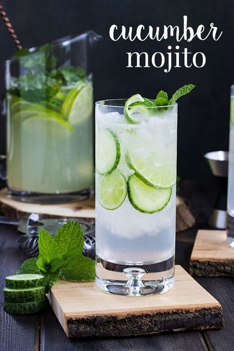 This cucumber mojito recipe is a refreshing twist on the classic mojito cocktail.  It's everything you love about a mojito with an extra hint of fresh.  See the post for a single cocktail recipe as well as a mojito pitcher recipe so its easy to make mojitos for a crowd.  #cookswithcocktails #mojitorecipe #cucumbercocktail #rumcocktail #pitchercocktails Cucumber Mojito Recipe, Cucumber Mojito, Mojito Pitcher, Mojito Recipe Classic, Cucumber Cocktail, Classic Mojito, Pitcher Cocktails, Cocktail Gin, Mint Mojito