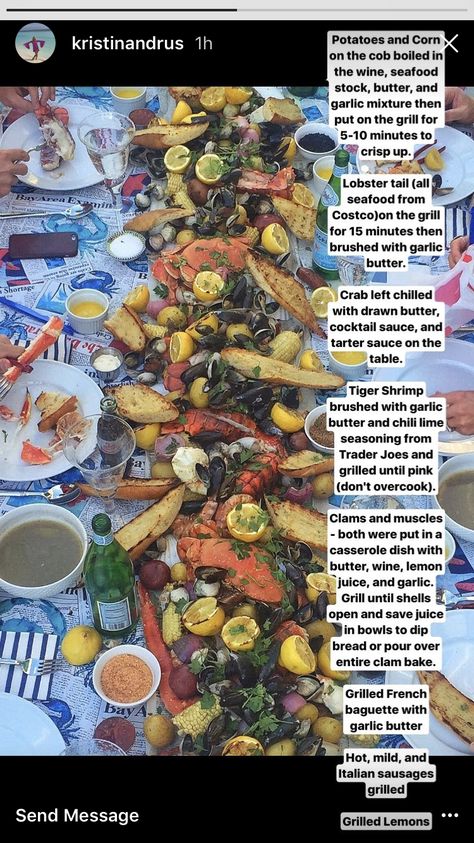 Clam Bake Menu Ideas, New England Seafood Boil, Seafood Boil Menu Party Ideas, Crab Bake Party Seafood Boil, Indoor Seafood Boil Party, Crab Boil Party Table Settings, Crab Boil Wedding, New England Clam Bake Party, Backyard Seafood Boil Party Ideas