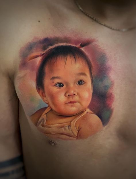 Baby Portrait Tattoo, Potrait Tattoo, Tattoo Colors, Portrait Tattoos, Belly Workout Challenge, Color Portrait, Portrait Face, Art Classroom Decor, Colors For Skin Tone