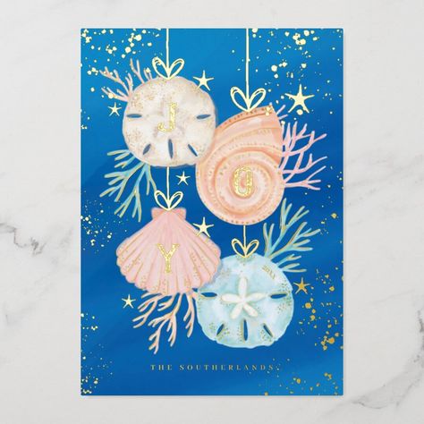 Beach Christmas Cards Handmade, Beachy Christmas Cards, Beach Christmas Cards, Nautical Christmas Cards, Seashell Hanging, Tropical Christmas Cards, Tropical Xmas, Beach Christmas Card, Hand Painted Christmas Cards