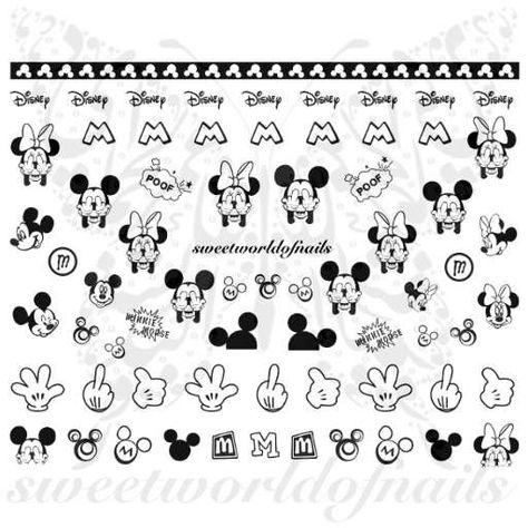 Disney Nail Art Mickey Minnie Mouse Nail Art Nail Water Decals Wraps Minnie Mouse Nail Art, Mouse Nail Art, Printable Nail Art, Disney Nail Art, Nagel Stamping, Minnie Mouse Cartoons, Minnie Mouse Nails, Disney Nail, Nail Water Decals