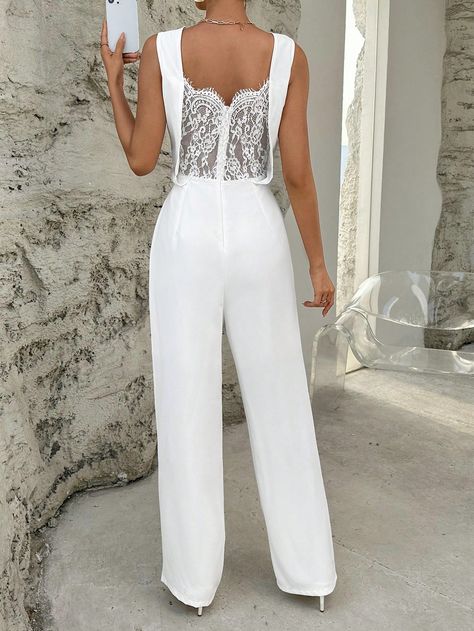 White Summer Reception Sets, Summer White Reception Sets, White Chic Two-piece Pant Set, White Embellished Sleeveless Set, Wedding Rompers, White Non-stretch Sleeveless Jumpsuit, Elegant Dresses For Women, Retro Hairstyles, Plain Shirts