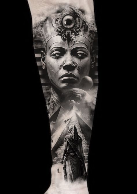 Pharoah Tattoo, Egyptian Sleeve, Egyptian Tattoo Designs, Cleopatra Tattoo, Pharaoh Tattoo, Egypt Tattoo Design, Tattoo Placement Arm, Horus Tattoo, Egyptian Tattoo Sleeve