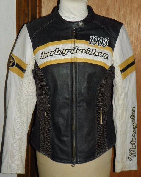 Harley Davidson Leather Jacket Black Gold Riding Gear Front Zip Size Large VGUC #HarleyDavidson #Motorcycle #Casual Harley Davidson Leather Jackets, Harley Davidson Jacket, Ebay Clothes, Riding Gear, Harley Davidson Women, Yellow Leather, Leather Jacket Black, Women's Coats, Black Cream