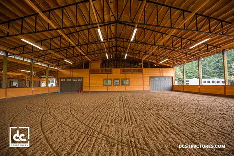 DC Structures covered riding arena kitas are an attractive way to add all-weather equestrian riding and a horse boarding business to your property. Covered Riding Arena, Covered Arena, Horse Land, Indoor Riding Arena, Luxury Horse, Horse Shed, Riding Arena, Stable Ideas, Horse Arena