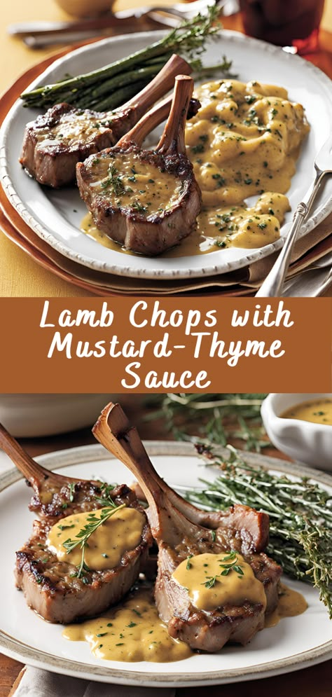 Lamb Chops with Mustard Thyme Sauce | Cheff Recipes Sauce For Leg Of Lamb, Lamp Chop Recipes, Fall Lamb Recipes, Baked Lamb Chop Recipes, Bone In Lamb Chop Recipes, Thanksgiving Lamb Chops, Recipes For Lamb Chops, Lamb Chops Sauce, Lamb Chops Sauce Recipe