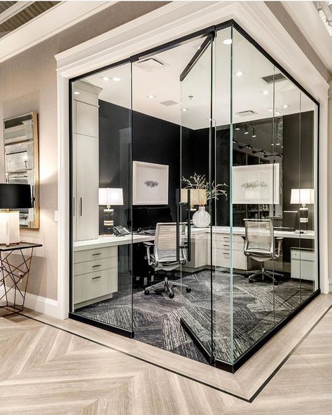 Interior Design & Home Decor on Instagram: “Now that’s what I call being creative! A home office with all glass walls by @mrcurtiselmy” Cool Office Space, Glass Office, Glass Walls, Online Furniture Shopping, Home Office Space, Modern Glass, Office Interior Design, Home Office Design, Design Decor