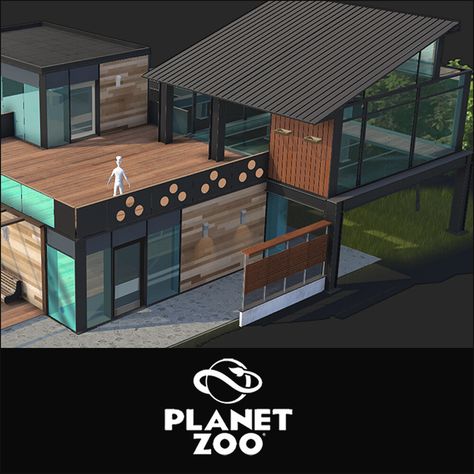 Modern Zoo Architecture, Modern Zoo Entrance, Zoo Architecture Concept, Planet Zoo Staff Area, Planet Zoo Staff Buildings, Planet Zoo Building Ideas, Planet Zoo Buildings, Planet Zoo Entrance Ideas, Planet Zoo Habitat Ideas