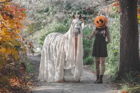 Here is another Halloween-themed photo from a recent shoot! Lucy and Frog looking very spooky!! :D October is definitely the best month for photos, and we love getting the horses involved! Horses Costumes Halloween, Costume Ideas With Horses, Western Halloween Photoshoot, Halloween Photoshoot With Horse, Mini Horse Photo Shoot, Horse Halloween Photoshoot, Halloween Horse Photoshoot, Horse Halloween Ideas, Horses Aesthetics