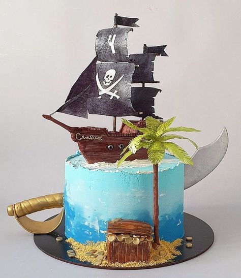 Pirate Ship Cakes For Kids, Pirate Birthday Cake For Boys, Pirates Birthday Cake, Pirates Cake Ideas Boys, Pirate Cake Ideas, Birthday Cake Pirate, Pirates Of The Caribbean Cake, Treasure Chest Cake, Pirate Cakes