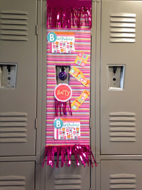 Decorate your locker for birthdays Bday Locker Decorations, Locker Decorations For Birthday, Birthday Locker Decorations Friends, Locker Birthday Decorations, Decorating Lockers For Birthdays, Birthday Locker, Birthday Lockers Ideas, Decorated Lockers For Birthdays, Birthday Locker Ideas