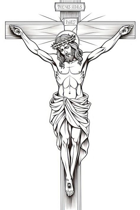 Cross And Thorns Tattoo, Cross Sketches Pencil, Jesus On Cross Drawing, Cross Drawing Christian, Jesus Christ Sketch, Jesus Christ Tattoo Designs, Crucifix Drawing, Jesus Christ Drawing, Jesus Sketch