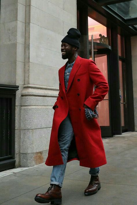 Red Coat Outfit, Red Overcoat, Drip Fits, Visual Style, Trench Coat Men, Fashion Mood Board, Red Coat, Coat Outfits, Menswear Inspired