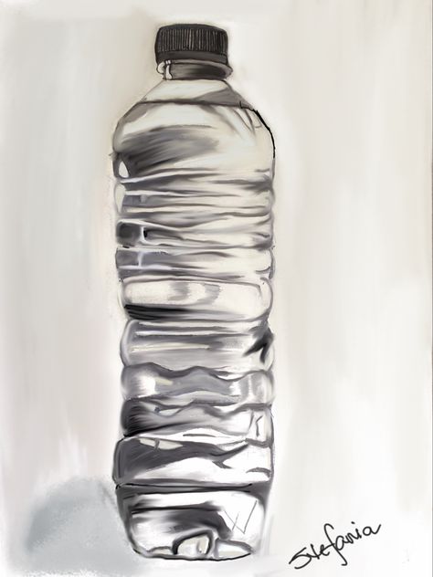 Plastic Water Bottle Drawing, Plastic Bottle Sketch, Plastic Bottle Drawing, Water Bottle Drawing, Realistic Sketch, Bottle Drawing, Steel Bottle, Life Drawing Reference, Object Drawing