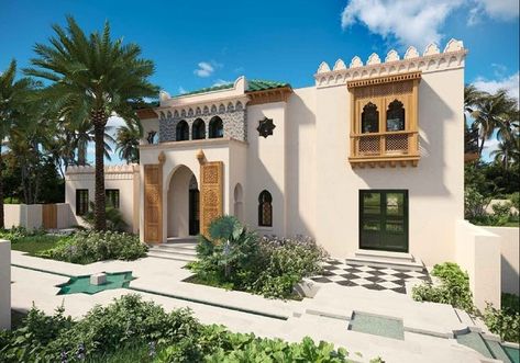 Former US Ambassador to Morocco Builds Moorish-Styled House in Palm Beach Moroccan Home Exterior, Moroccan House Exterior, Morocco House, Moroccan Style Home, Farmhouse Style Exterior, Indian House Design, Moroccan Houses, Moroccan Architecture, Rich Aesthetic