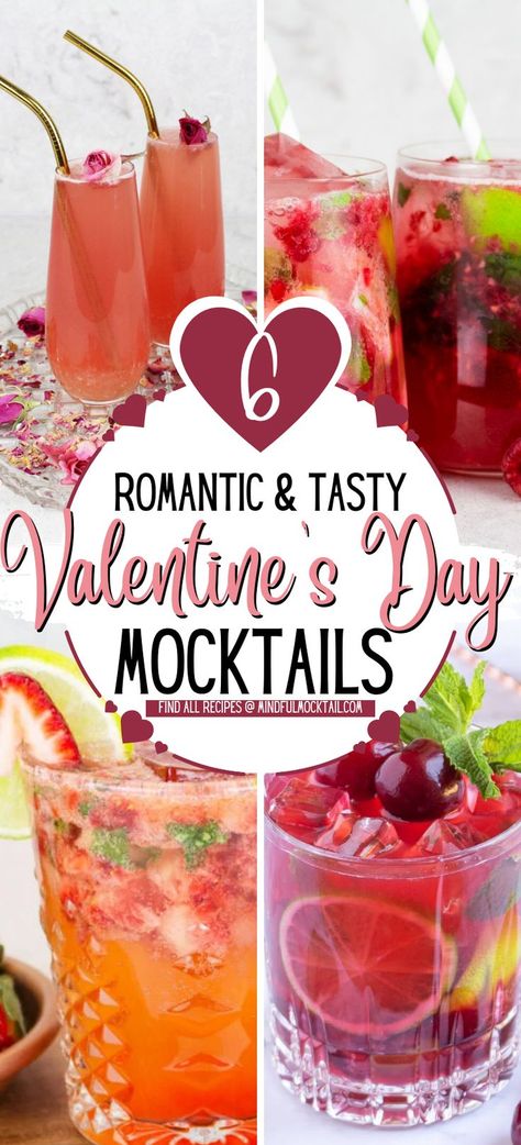 Valentines Drinks Alcoholic, Mock Cocktails, Easy Mocktails, Christmas Mocktails, Valentine Drinks, Valentine Cocktails, Mocktail Drinks, Drink At Home, Healthy Valentines