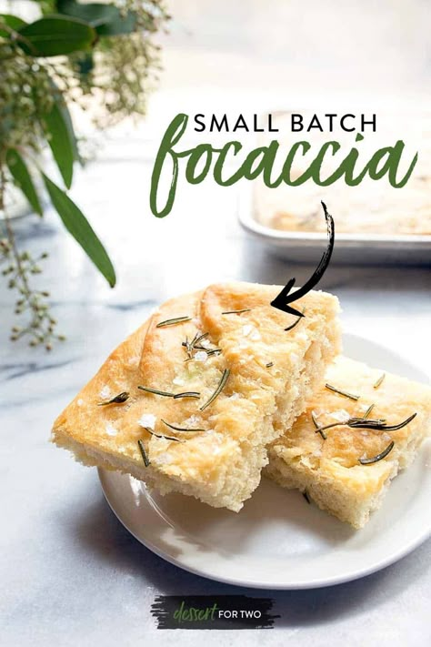 Rosemary Focaccia Bread (small batch recipe) - Dessert for Two Foccacia Bread With Active Dry Yeast, Foccacia Small Batch, Individual Focaccia Bread, Small Batch Focaccia Bread, Bread Small Batch, Bread For One, Easy Focaccia Recipe, Rosemary Focaccia Bread, Easy Focaccia