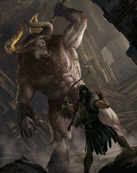 Dnd Theros, Minotaur Dnd, Monsters Mythology, Dnd Barbarian, Barbarian Dnd, Greek Monsters, Assassin's Creed Odyssey, Assassins Creed Artwork, Assassins Creed Art