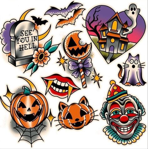 Tattoo Ideas Vintage, Traditional Tattoo Halloween, Halloween Tattoo Flash, Halloween Tattoo Ideas, Tattoo Halloween, Optical Illusion Tattoos, Illusion Tattoos, Tattoos Traditional, Traditional Tattoo Inspiration