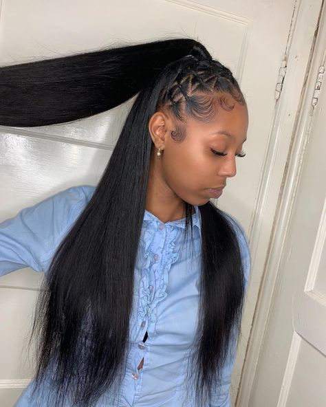 Rubber Band Hairstyles, Weave Ponytail Hairstyles, Sleek Ponytail Hairstyles, Pelo Afro, Cheap Human Hair, Fringe Hairstyles, Hair Ponytail Styles, Hair Laid, Sleek Ponytail