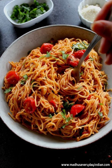 Easy Spaghetti with Rao's Homemade Sauce | Madhu's Everyday Indian Spaghetti Recipes With Raos Sauce, Raos Pasta Recipe, Spaghetti With Raos Sauce, Recipes Using Rao’s Sauce, Raos Marinara Recipe Pasta, Raos Marinara Recipe, Rao's Marinara Sauce Recipe, Rao's Homemade Marinara Sauce Recipe, Rao’s Marinara Recipe