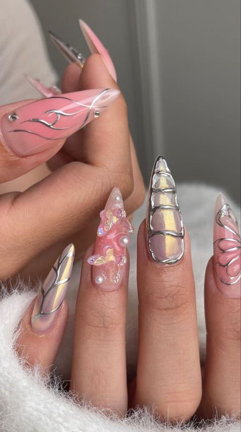 Pink Fairy Nails, Pretty Gel Nails, Dots Nails, Acrylic Nails Coffin Pink, Soft Nails, Girls Nails, Acrylic Nails Coffin, Dream Nails, Long Acrylic Nails