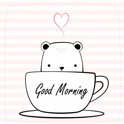 Cute polar bear sitting in coffee cup cartoon doodle card Vector | Premium Download Good Morning Handsome Quotes, Good Morning Cartoon, Cup Cartoon, Bear Sitting, Cartoon Doodle, Cute Polar Bear, Good Morning Beautiful Quotes, Drawing Letters, Good Morning Funny