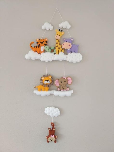 Animal Garland, Garland Nursery Decor, Nursery Decor Safari, Animal Felt, Nursery Safari, Hantverk Diy, Diy Baby Mobile, Felt Animal Patterns, Garland Nursery