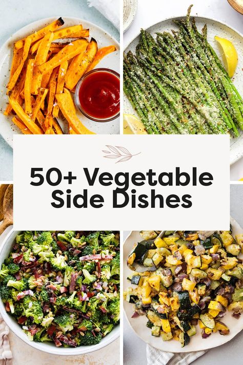 Looking for ways to add more vegetables to your diet? Here are over 50 easy vegetable side dishes with everything from roasted veggies to salads and veggie fries! Vegetables Healthy Recipes, Great Veggie Sides, Veggie Side With Steak, Sheet Pan Side Dishes, Veggie Side Ideas, Good Vegetable Recipes, Veggie Side For Burgers, Healthy Meal Sides, Easy Ways To Add More Veggies