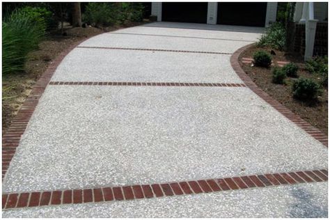 Crushed Oyster Shell mixed with concrete Stamped Concrete Patterns, Driveway Edging, Brick Driveway, Wood Walkway, Brick Edging, Asphalt Driveway, Concrete Resurfacing, Brick Walkway, Gravel Driveway