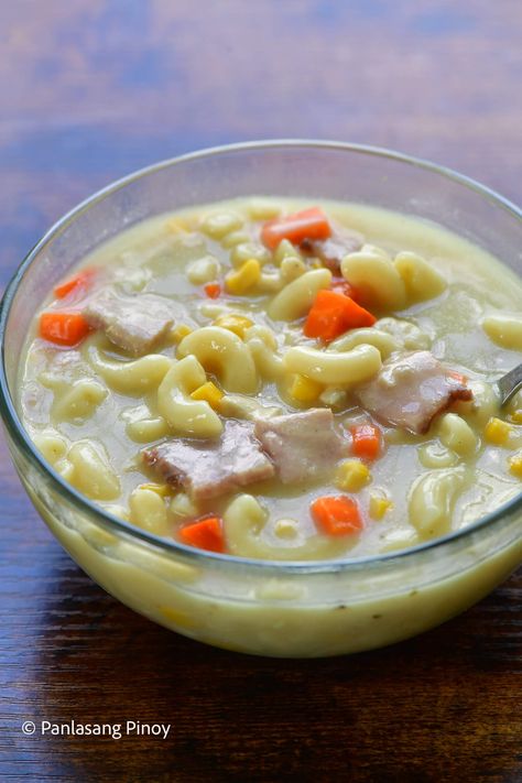 Chicken Macaroni Soup Filipino, Leftover Macaroni Recipes, Chicken Macaroni Soup, Macaroni Soup Recipes, Filipino Soup, Beef Macaroni, Chicken Macaroni, Spaghetti With Ground Beef, Kung Pao Chicken Recipe