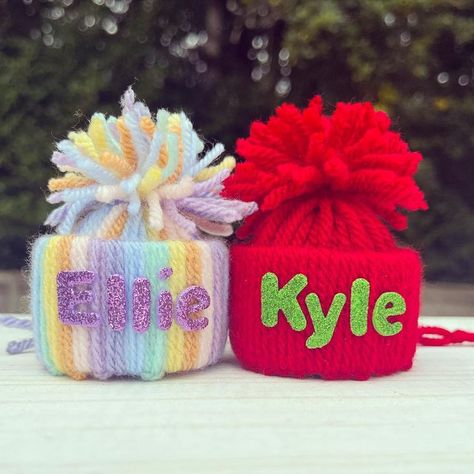 Beckie | Mama B Crafts on Instagram: "Just a few cute bobble hat orders I’ve made recently! 🎩👒🧢 don’t know why there isn’t a bobble hat emoji?!? These tree decorations are the cutest stocking fillers or Christmas Eve box items or secret Santa gifts! Perfect if you can never find your name on anything as they can be personalised! These little bobble hats are the reason Mama B Crafts began nearly two years ago! They give my heart a little more joy every single one I make, and are available in Hat Emoji, Emoji Hat, Find Your Name, Cute Stockings, Mini Hats, Make Someone Smile, Bobble Hat, Bobble Hats, Christmas Eve Box