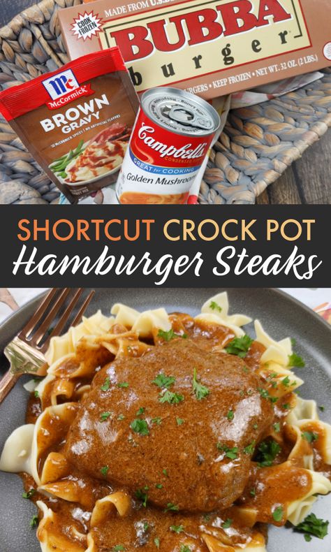 Salsbury Steak Crockpot, Strawberry Icebox Pie, Crock Pot Hamburger, Crockpot Steak Recipes, Hamburger In Crockpot, Salisbury Steak Crockpot, Hamburger Steak Recipes, Hamburger Steak And Gravy, Hamburger Gravy