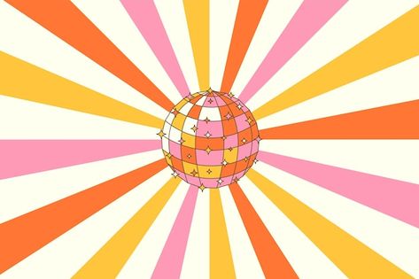 Vector retro groovy disco ball in trendy... | Premium Vector #Freepik #vector Retro Disco Ball, Disco Background, Disco Aesthetic, Vintage Disco, Boogie Nights, Ball Drawing, Inspiration Painting, Palette Art, Retro Groovy