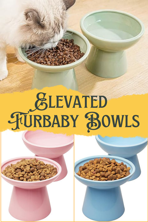 Two ceramic elevated cat bowls by CEEFU. One bowl is shallow and wide for food, the other deeper for water, designed to reduce whisker stress and improve digestion for cats. *We may earn a small commission from your purchase. Elevated Cat Bowls, Bowls Ceramic, Better Digestion, Cat Food Bowl, Cat Feeder, Ceramic Cat, Cat Drinking, Cat Feeding, Free Dogs