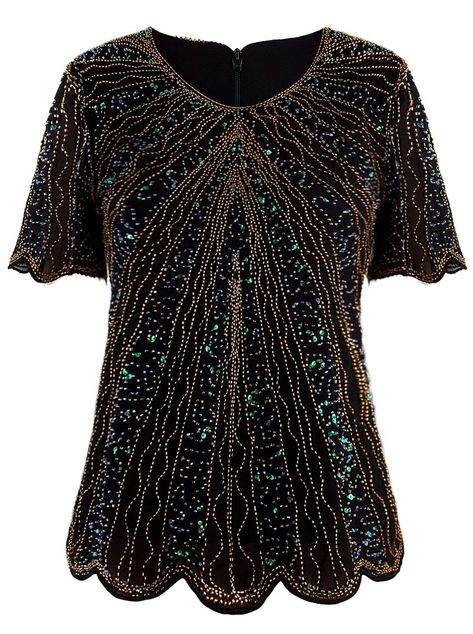 VIJIV Women's 1920s Vintage Beaded Evening Top Art Deco Scalloped Hem Sequin Embellished Blouse Tunic ** Continue to the product at the image link. (This is an Amazon affiliate link) #weddingheadpiece 1920s Vintage, Elegant Prom Dresses, Sequin Shirt, Beaded Chiffon, Evening Tops, Embellished Blouse, Capes For Women, Shirts Women Fashion, Top Art