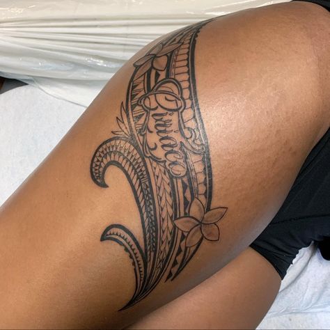 Polynesian Inspired Tattoo, Islander Tattoos For Women, Cook Island Tattoo, Micronesian Tattoos, Polynesian Tattoo Designs For Women Leg, Polynesian Tattoos Women Thigh, Fijian Tattoo Design, Samoan Tattoo Women Hip, Leg Tattoos Women Polynesian