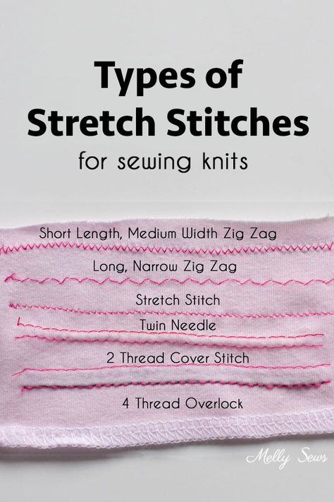 Types of Stretch Stitches - Sewing Knits - Melly Sews Types Of Stitches Sewing, Easy Beginner Sewing Projects, Stitches Sewing, Sewing Knits, Beginner Sewing Projects, Melly Sews, Sewing Patterns Free Women, Pop Stitch, Types Of Stitches