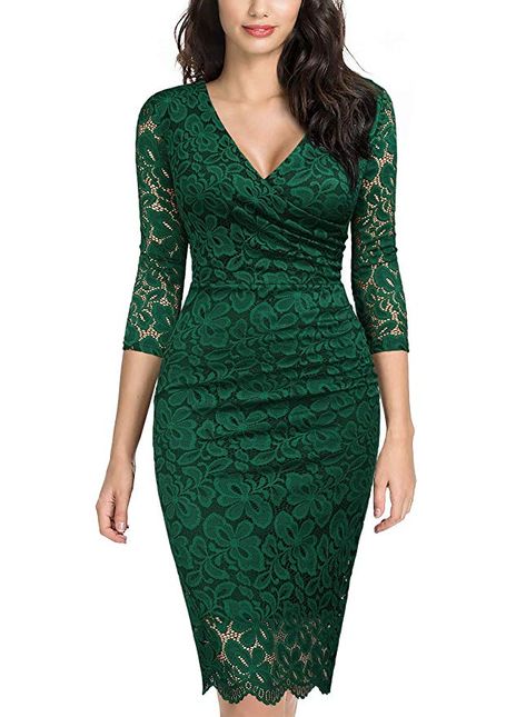 Miusol Women's Deep-V Neck Ruffles Floral Lace Fitted Retro Evening Pencil Dress (Large, E-Dark Green) Party Dress Classy, Lace Dress With Sleeves, Neck Bodycon Dress, Lace Bodycon Dress, Bodycon Dress Parties, Pencil Dress, Classy Dress, Lace Sleeves, Look Fashion