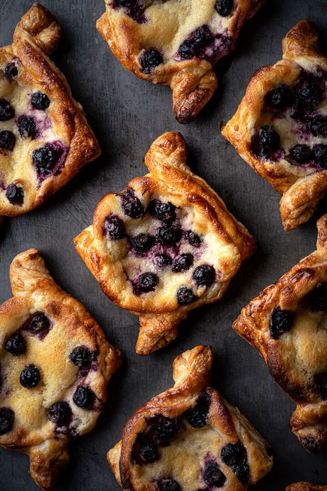 Birds eye view of danishes in a diamond shape on a baking sheet. Filled with mascarpone cheese and saskatoon berries. Saskatoon Recipes, Blueberry Danish, Whipped Mascarpone, Saskatoon Berry, Sunday Morning Breakfast, Cake Cafe, Berry Picking, Danish Food, Mascarpone Cheese